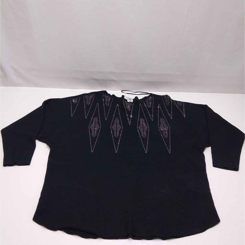 Siren Lily Embellished Rhinestone Black Top Women's 1X Viscose/Nylon/Polyester